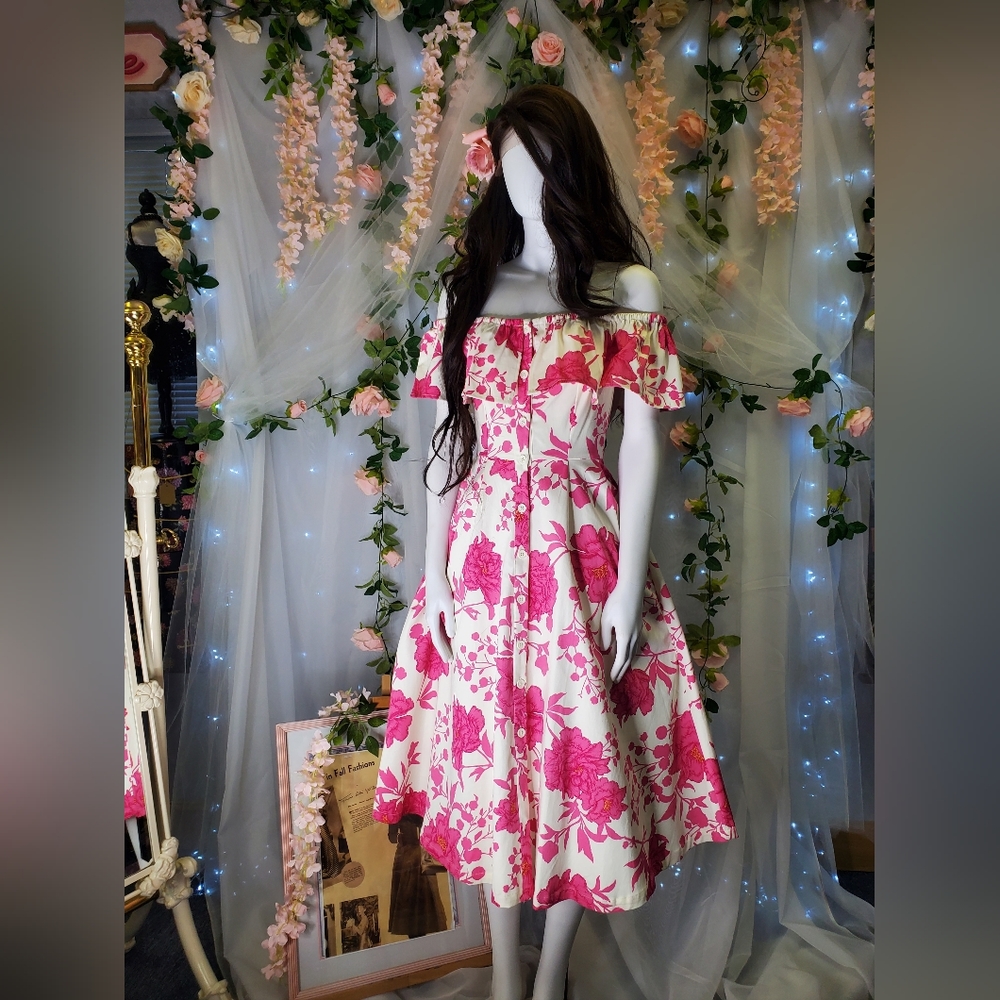 Garden Tea Party Dress Fuschia Flowers